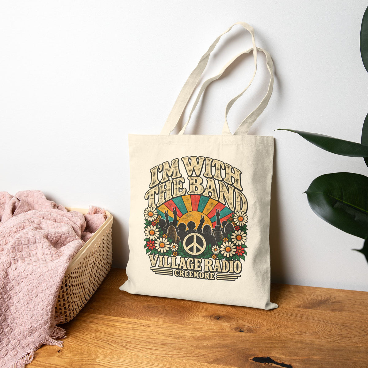 Retro ‘I’m With The Band’ Cotton Tote Bag – Vintage Flower Power Music Festival Market Bag | Creemore Version