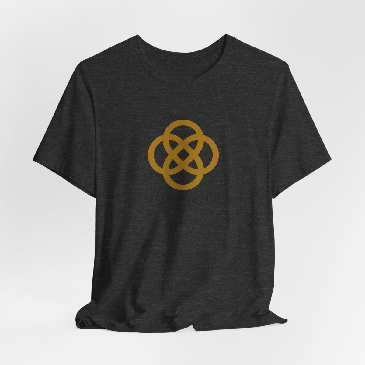 Village Radio Logo T‑Shirt — Minimalist Gold Emblem Tee