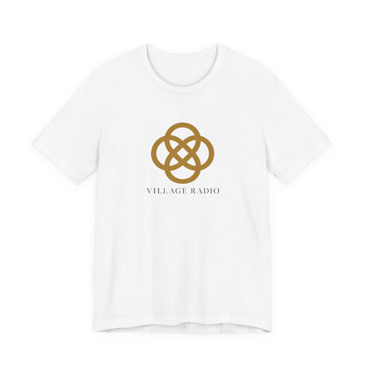 Village Radio Logo T‑Shirt — Minimalist Gold Emblem Tee