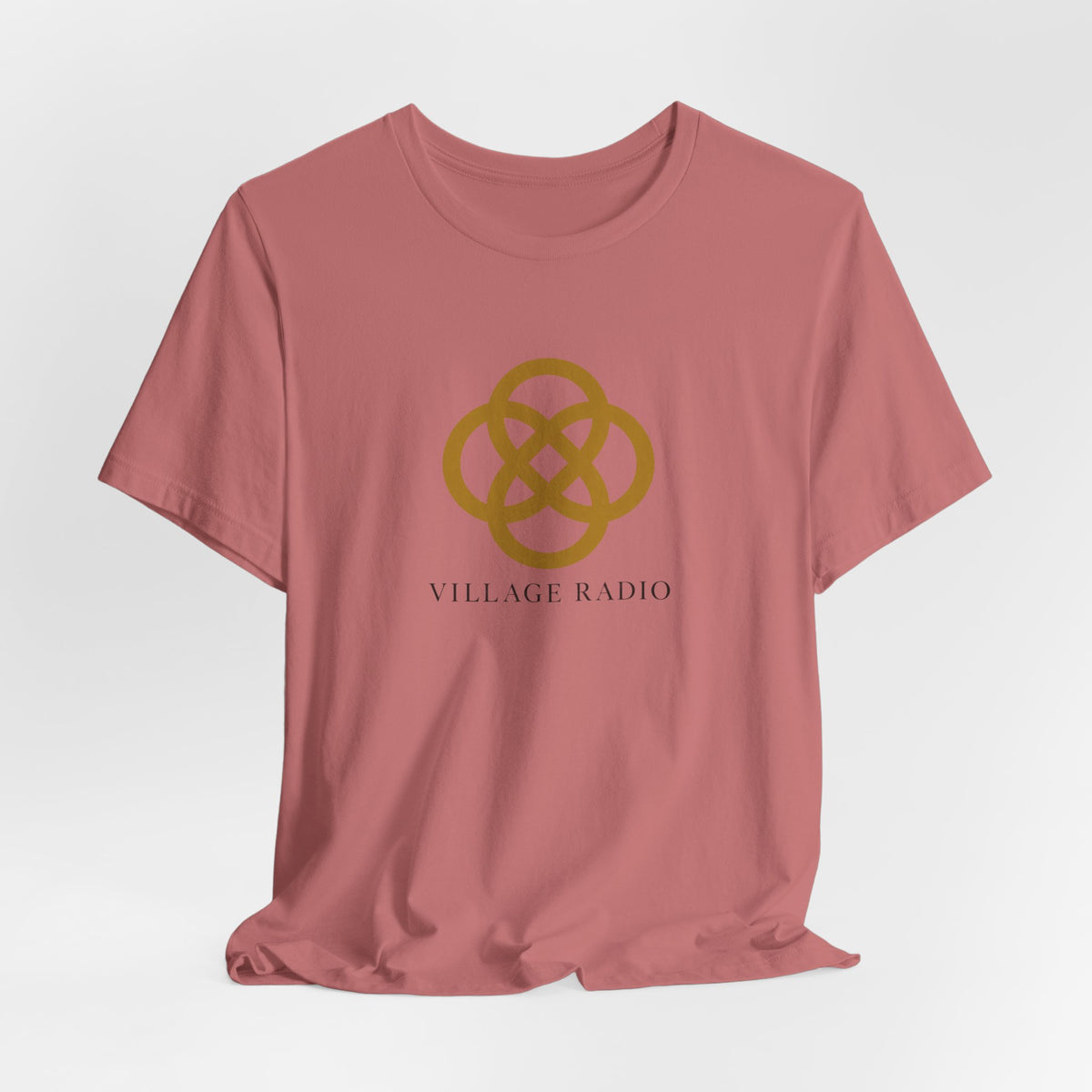 Village Radio Logo T‑Shirt — Minimalist Gold Emblem Tee