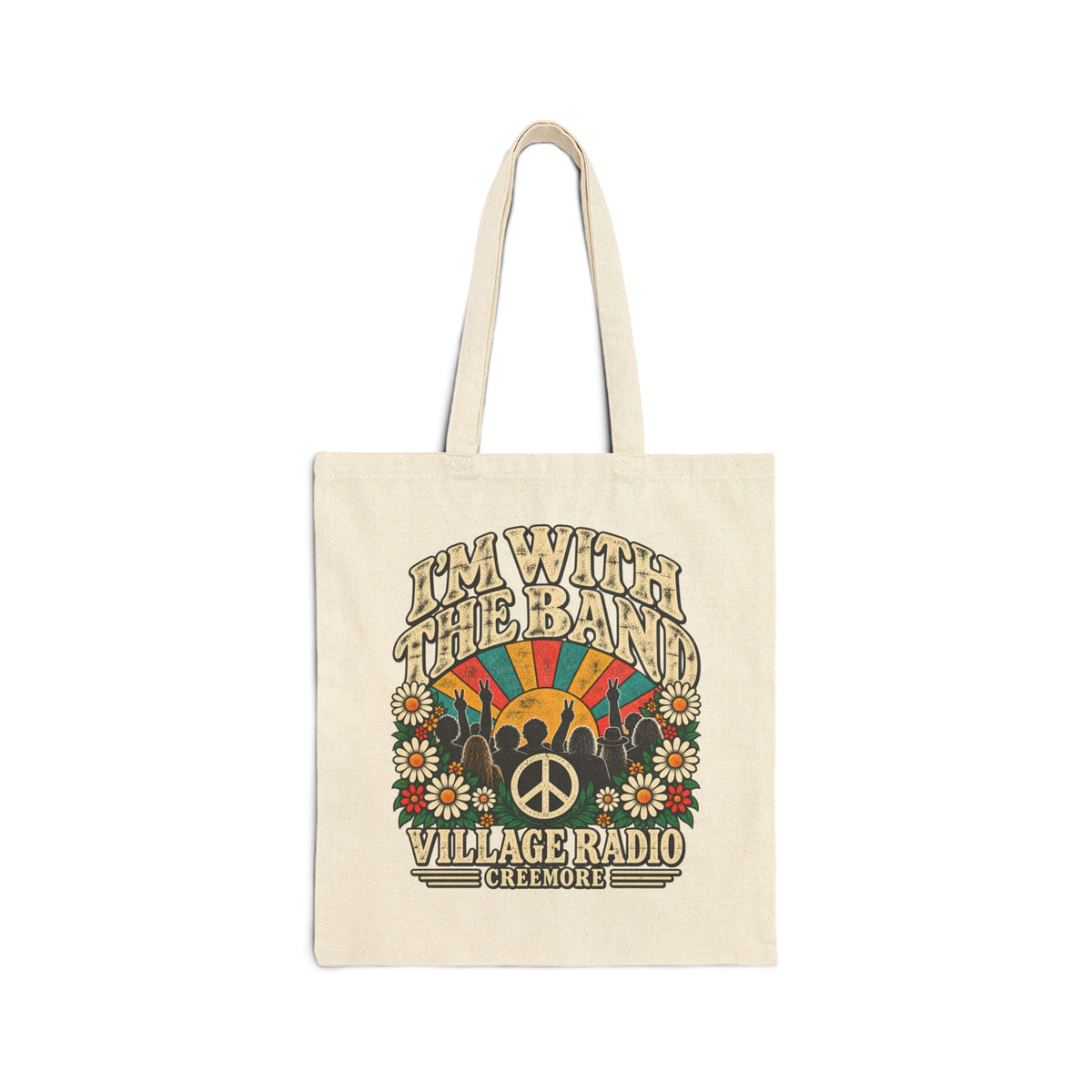 Retro ‘I’m With The Band’ Cotton Tote Bag – Vintage Flower Power Music Festival Market Bag | Creemore Version