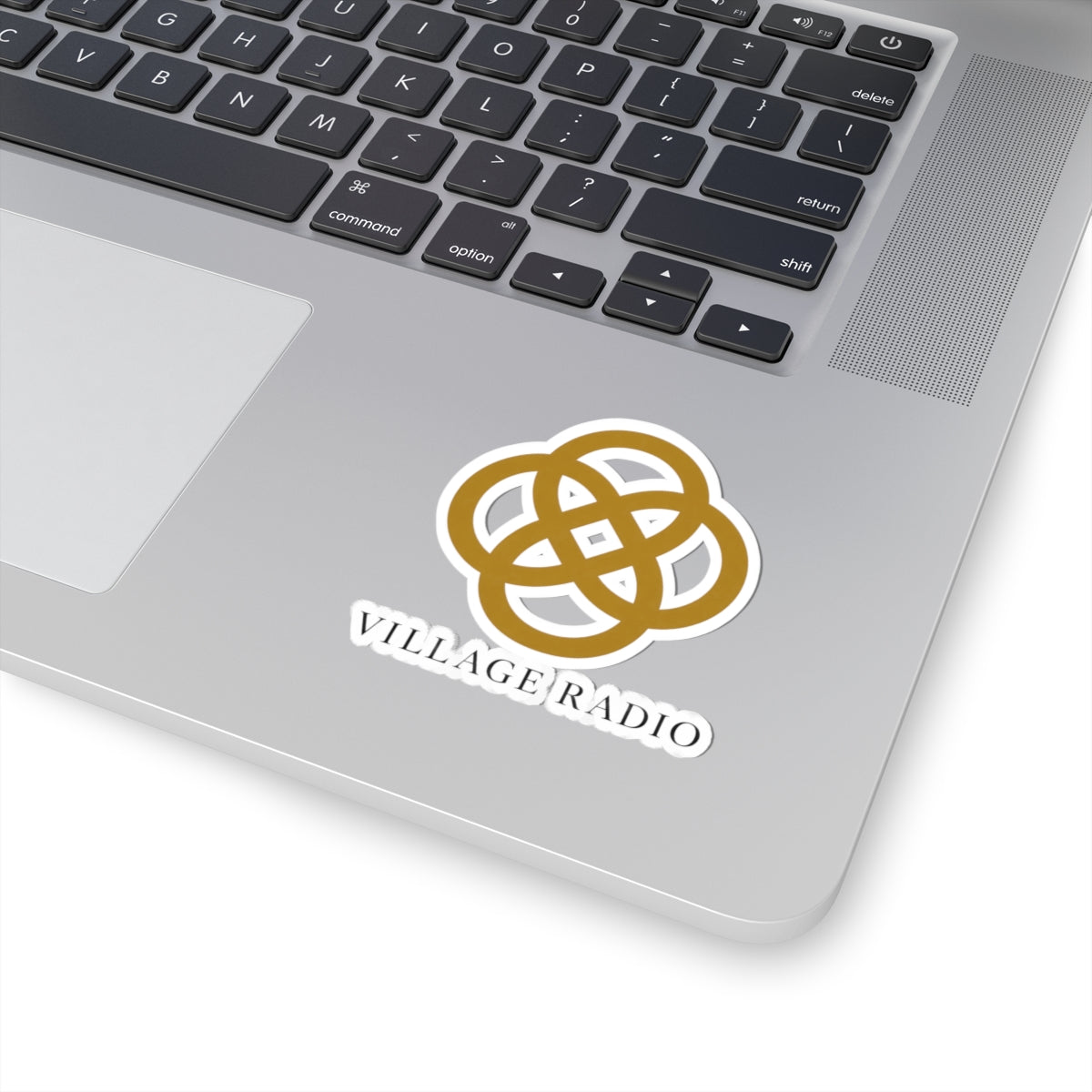 Village Radio Logo Sticker — Gold Kiss-Cut Laptop Decal