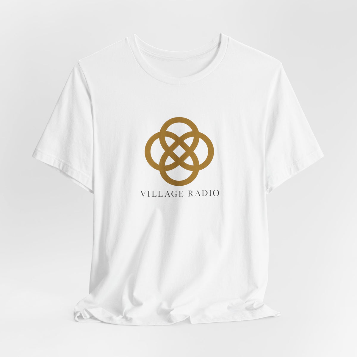 Village Radio Logo T‑Shirt — Minimalist Gold Emblem Tee