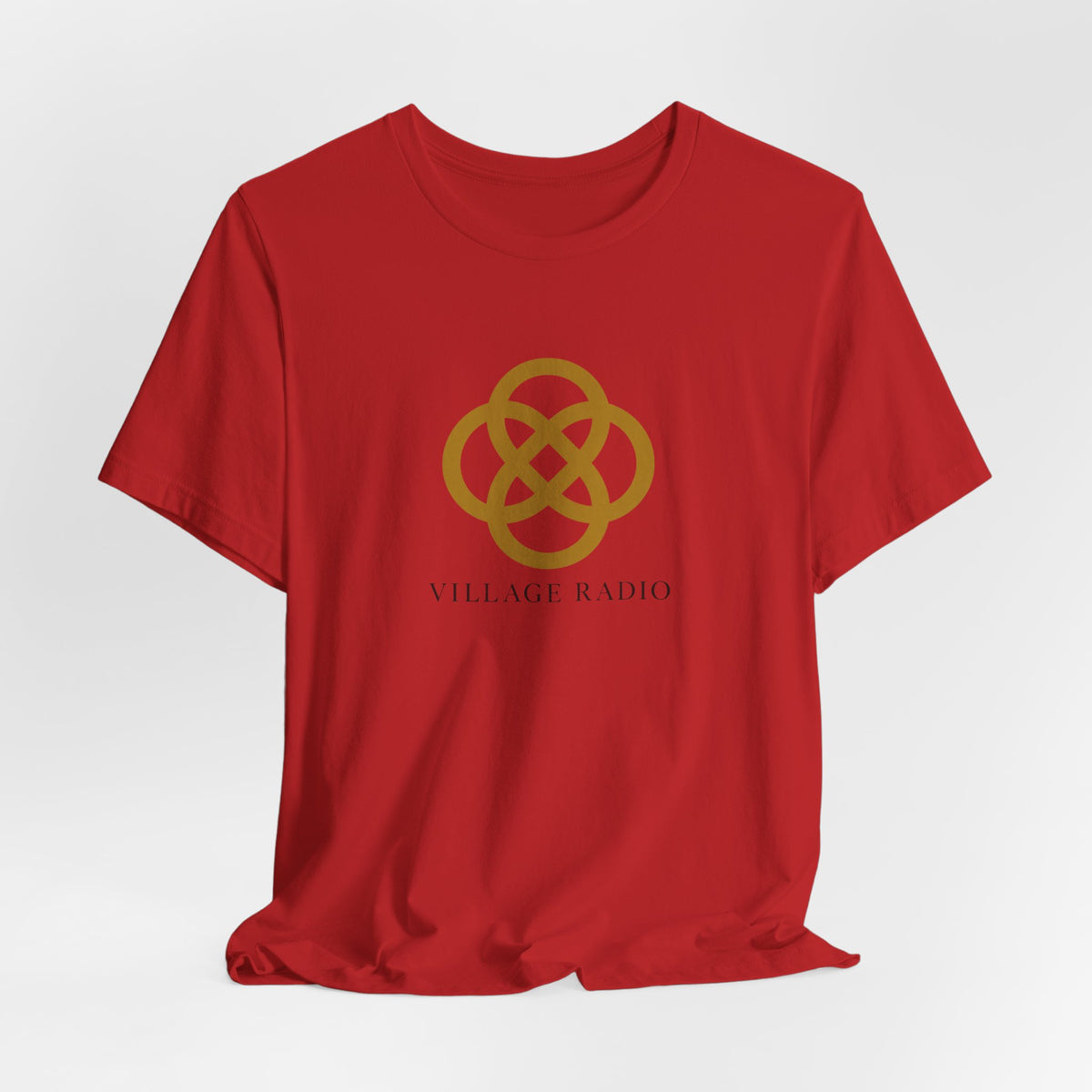 Village Radio Logo T‑Shirt — Minimalist Gold Emblem Tee