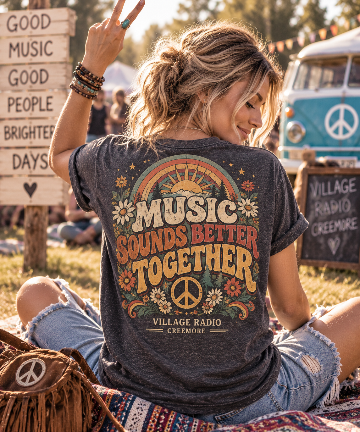 Music Sounds Better Together Tee — Retro Peace & Flower Power Graphic T‑Shirt | Creemore Version