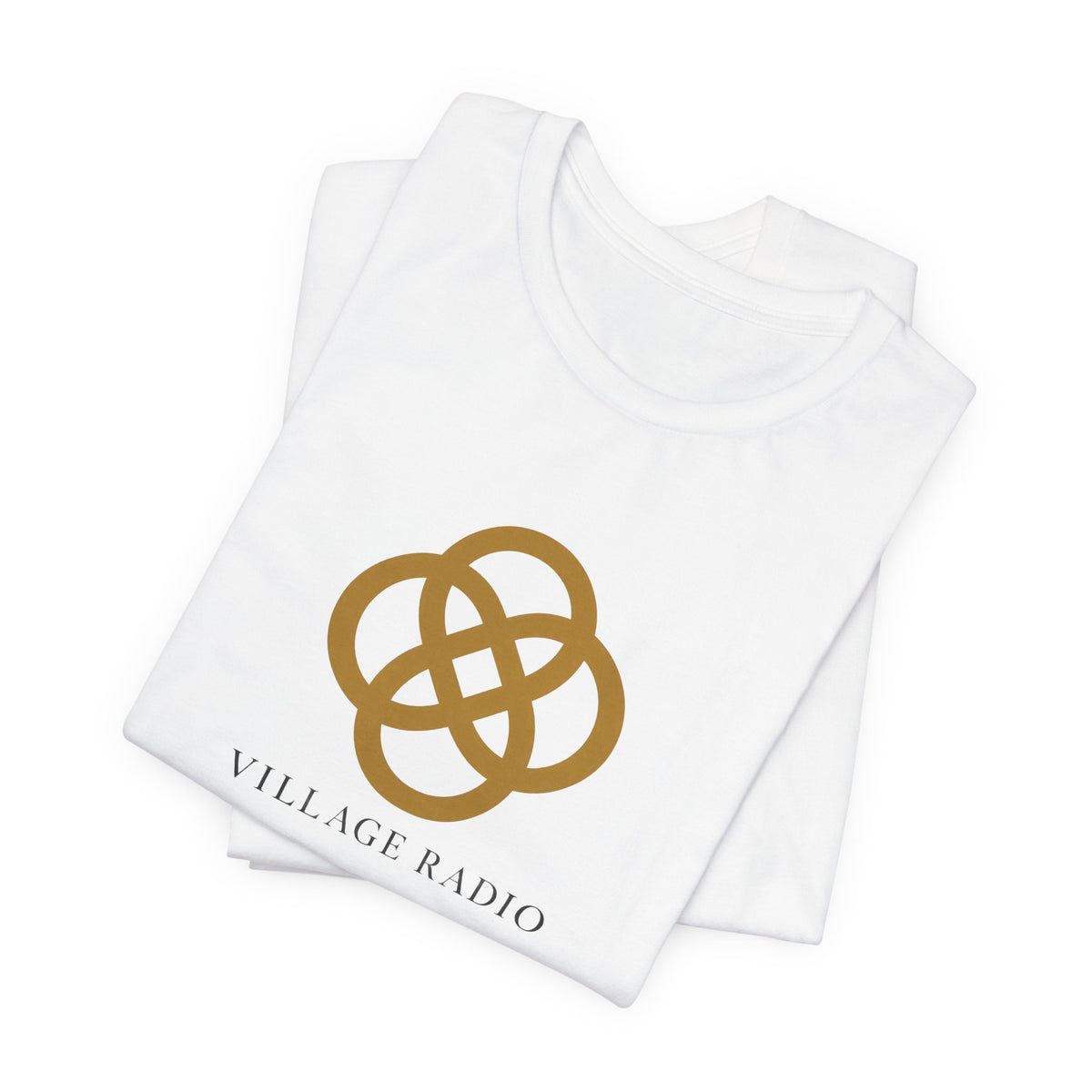 Village Radio Logo T‑Shirt — Minimalist Gold Emblem Tee