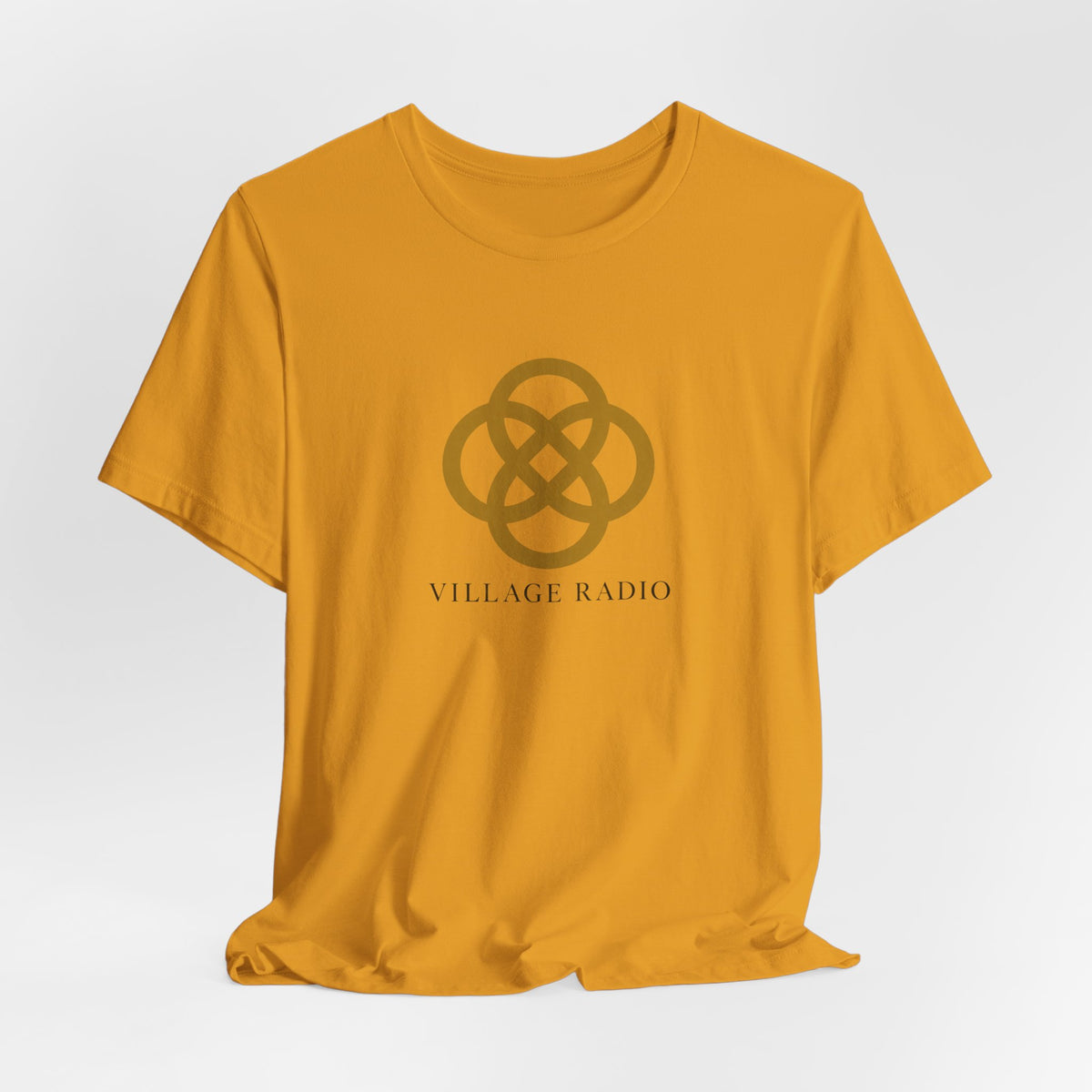 Village Radio Logo T‑Shirt — Minimalist Gold Emblem Tee