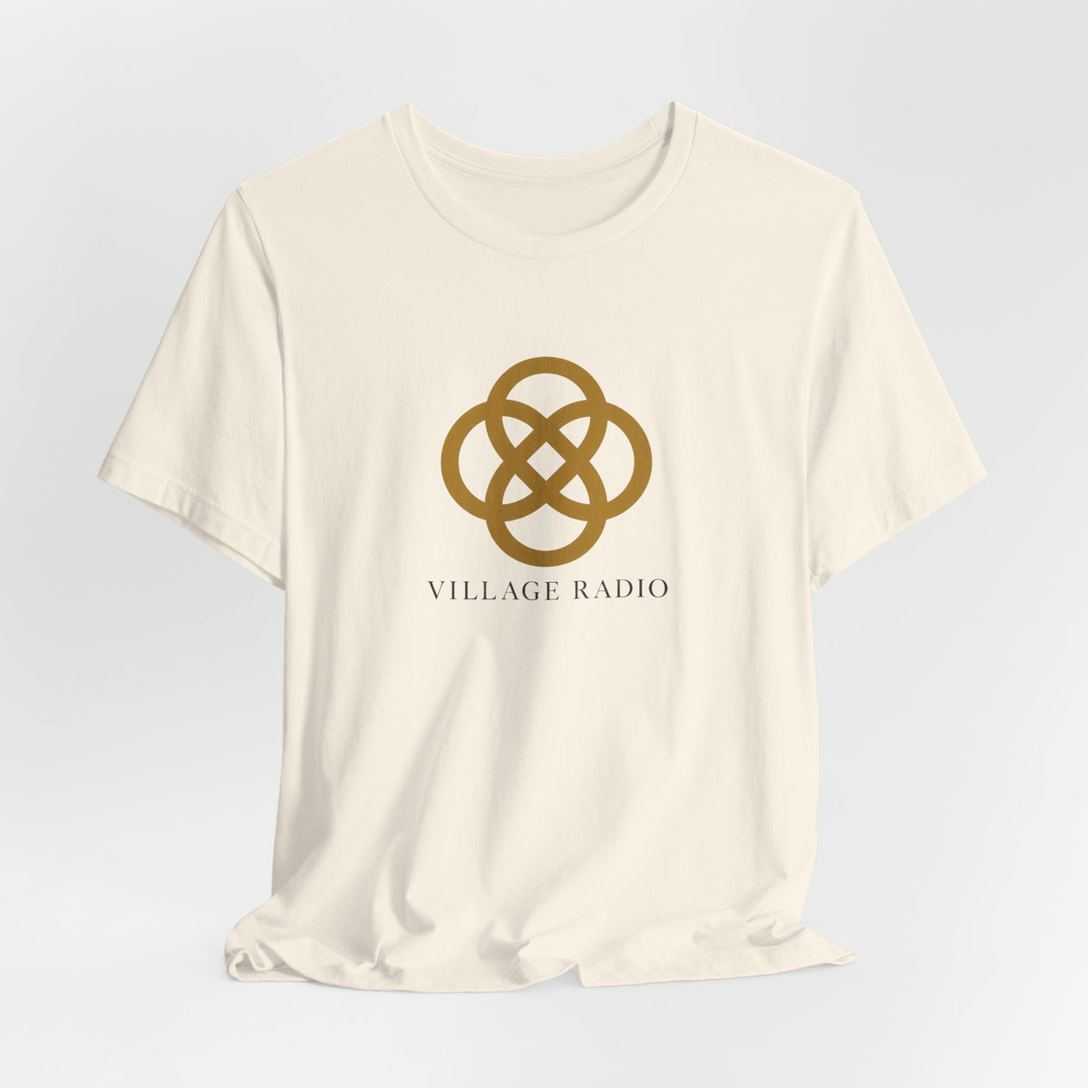 Village Radio Logo T‑Shirt — Minimalist Gold Emblem Tee